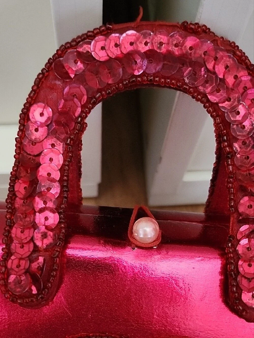 Sequin Heart Metallic Pink Top-Handle Bag
